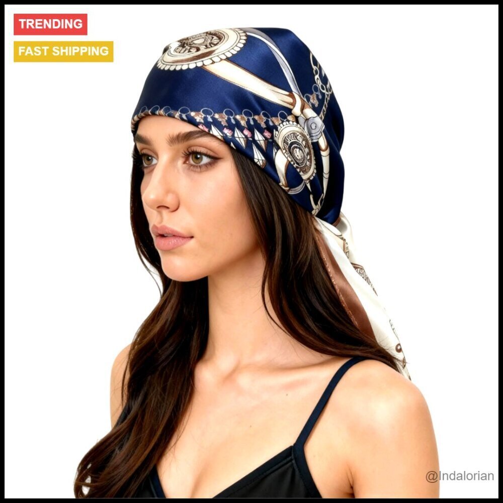 Silk Like Square Scarf Elegant Floral Print Versatile Head Wrap Bandana
